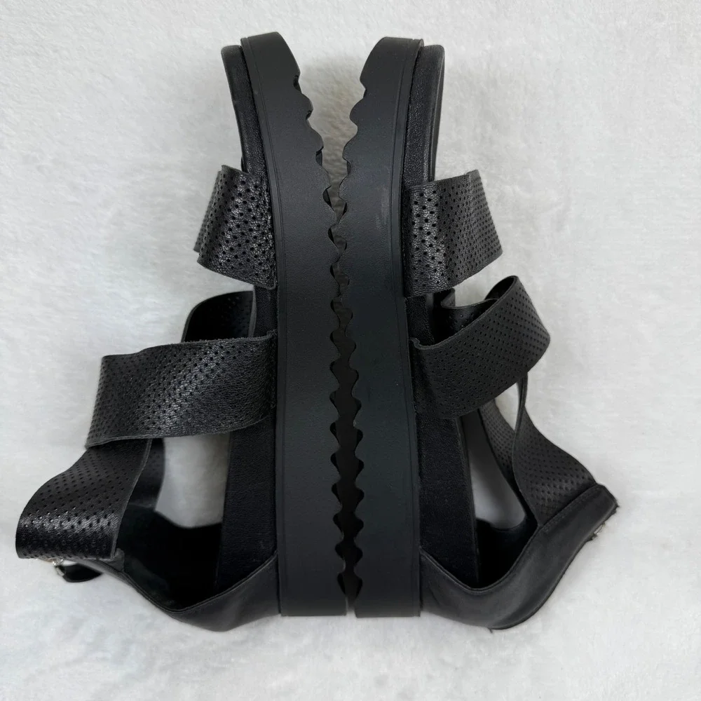Steven by Steve Madden Kari Black Leather Perforated Platform Sandals Womens 11M
